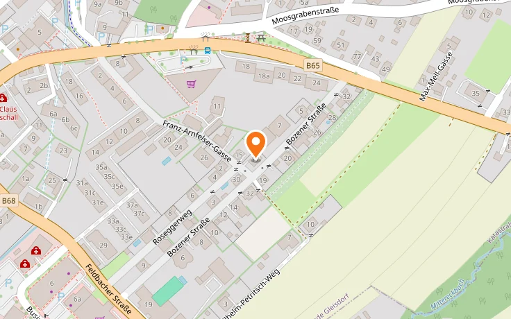 Street map of Gleisdorf with a pin at Franz-Arnfelser-Gasse 17