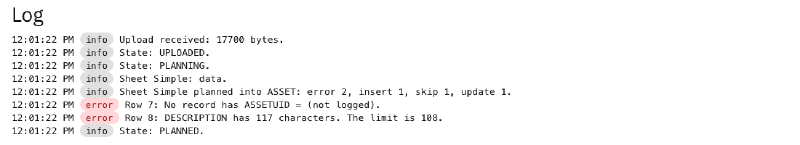 A job log: the stages of the job, and two error rows whose value reads &ldquo;(not logged)&rdquo;